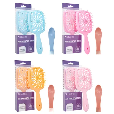 Peine para el Cabello Desenredante en Forma de Abanico Calado Cepillo de Cabello Voluminizador de Masaje de Cuero Cabelludo Con Garra de Limpieza Resistente al Calor