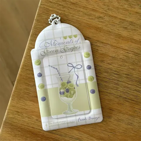 Cute Shiba Inu Green Grape Polaroid Photocard Holder Transparent PVC ID Badge Holder With Bead Chain