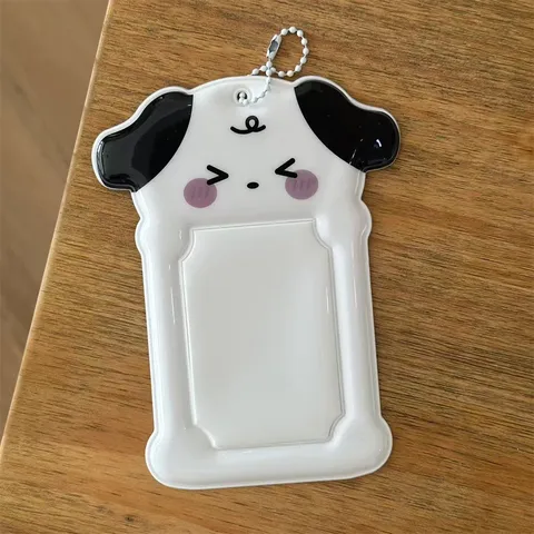 Lindo Cachorro Dibujos Animados PVC Portafotos Portátil Protector de Tarjeta de Foto de Ídolo Almacenamiento de Tarjeta de Identificación Escolar Colgante de Exhibición