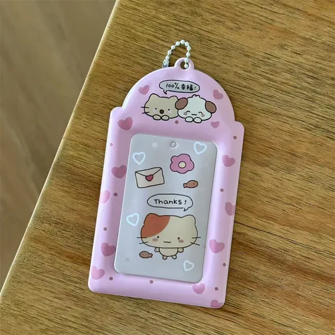 Ins Creative Cute PVC Photocard Holder Idol Photo Card Protector Sleeve With Bead Chain Student Bus Card Case