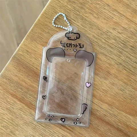 Funda para Tarjetas Transparente de PVC de 3 Pulgadas Orejas de Animal Lindo Titular de FotocTarjeta de Ídolo con Cadena de Cuentas