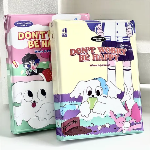 A5 Loose Leaf Binder Photocard Holder Cute Cartoon Girl Dog Diary Notebook Cover Transparent Storage Pages Stationery