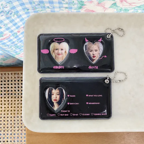 Ins Style Devil Angel Heart Photo Card Holder Cute Acrylic Keychain Pendant Student ID Protector Case For Photocards