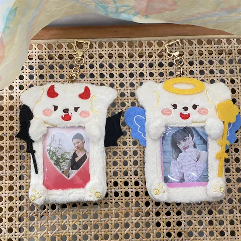 Süßer Engel Teufel Plüsch Kartenhalter Polaroid Fotokarten Schutzhülle Kawaii Idol Display Aufbewahrungsanhänger Mit Schlüsselanhänger