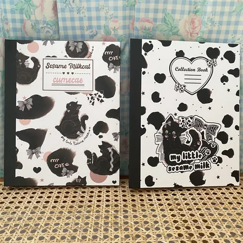 A5 6 Ring Loose Leaf Binder Cute Black Cat Card Holder Photo Album Storage Book Planner Stationery Organizer