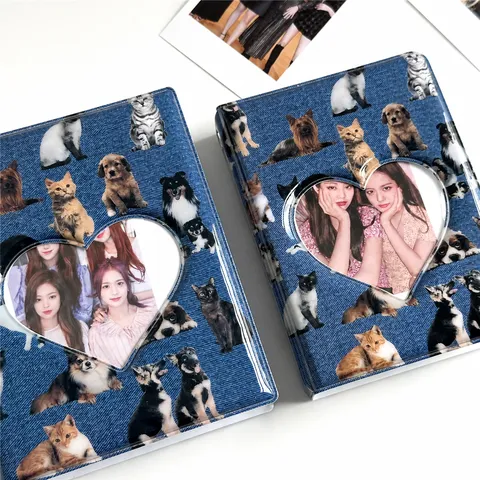 Mignon Album Photo Chat Chien en Denim Petit Porte-Cartes Livre de Stockage Polaroid Cadeau de Collection de Photocartes d'Idole