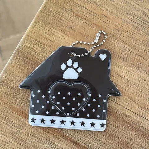 Estilo Ins Leopardo Estrella Casa Forma PVC Tarjetero de Identificación Lindo Dibujos Animados Protector de Tarjeta de Fotos Con Colgante de Cadena de Cuentas Metálicas