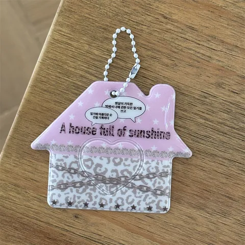 Estilo Ins Leopardo Estrella Casa Forma PVC Tarjetero de Identificación Lindo Dibujos Animados Protector de Tarjeta de Fotos Con Colgante de Cadena de Cuentas Metálicas