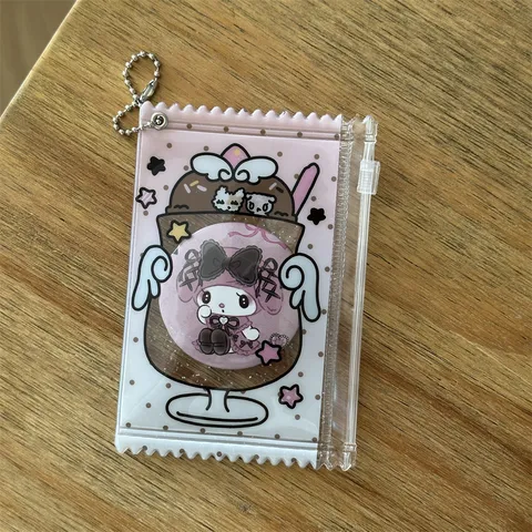 Transparent PVC Photocard Holder Candy Zipper Bag With Bead Chain Cartoon Design