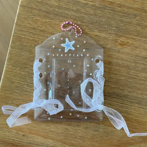 Porta Tarjetas de PVC Transparente Lindo Cinta de Encaje Cadena de Cuentas Protector de Tarjeta de Foto Polaroid Idol Para Escuela Oficina