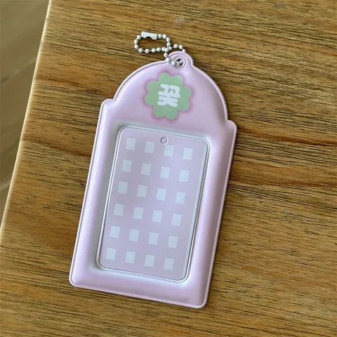 Ins Rosa Leopardo Trébol Titular de Tarjeta Fotográfica de 3 Pulgadas Funda Protectora de Tarjeta Linda Con Cadena de Cuentas