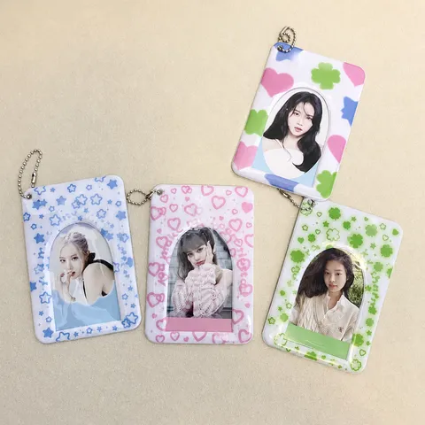 Portatartetas Fotográfico de PVC Transparente Funda Protectora de Tarjetas de Ídolo Con Llavero Estuche Claro Para Escuela Oficina