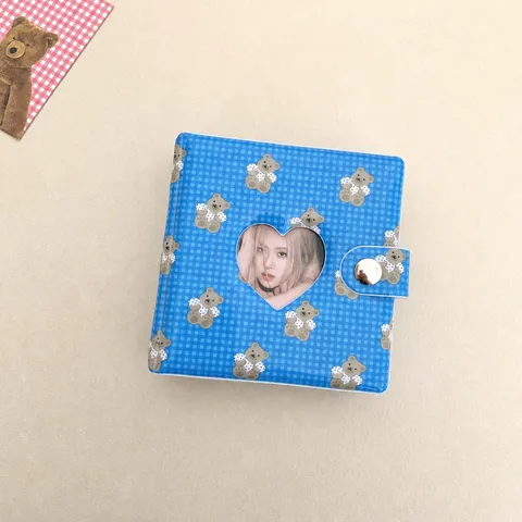 Mini Álbum de Fotos PVC Polaroid Lindo Oso Patrón de Tulipán Carpeta Portafotos Hojas Sueltas Organizador de Papelería Regalo