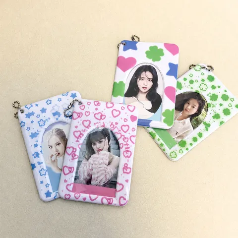 Portatartetas Fotográfico de PVC Transparente Funda Protectora de Tarjetas de Ídolo Con Llavero Estuche Claro Para Escuela Oficina