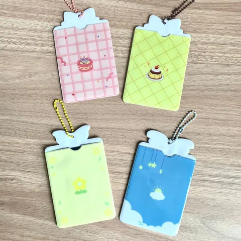 Ins Mignon Dessin Animé Nœud Pudding Gâteau Fleur Nuage PVC Porte-Photocard Étui de Protection pour Carte d'Identité Avec Chaîne de Perles