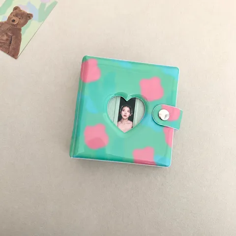 Mini Álbum de Fotos PVC Polaroid Lindo Oso Patrón de Tulipán Carpeta Portafotos Hojas Sueltas Organizador de Papelería Regalo