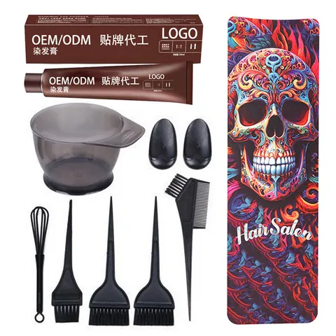 Kit Professionnel de 9 Outils de Coloration Capillaire Bol en Plastique Pinceaux Couvre-oreilles Planche à Teinter pour Maison et Salon