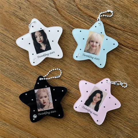 Acrylic Star Card Holder Transparent 1-Inch Photocard Holder Cute Keychain Pendant Student ID Photo Protector Decorative Charm