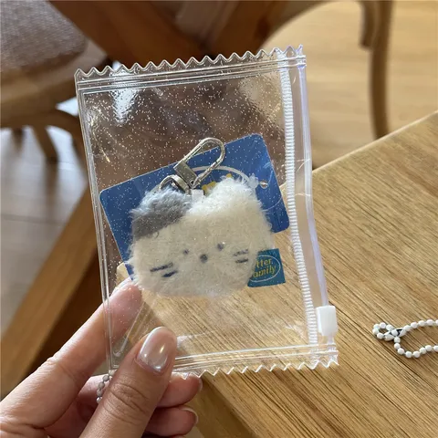 Transparent Glitter PVC Card Holder 3 Inch Photocard Holder Candy Shape Zipper Pouch Idol Photo Protector Keychain Bag
