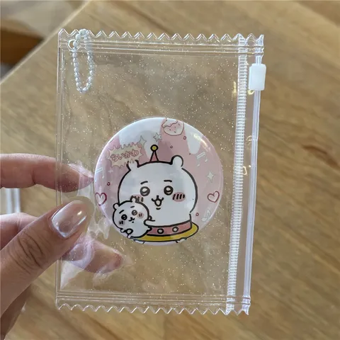 Transparent Glitter PVC Card Holder 3 Inch Photocard Holder Candy Shape Zipper Pouch Idol Photo Protector Keychain Bag