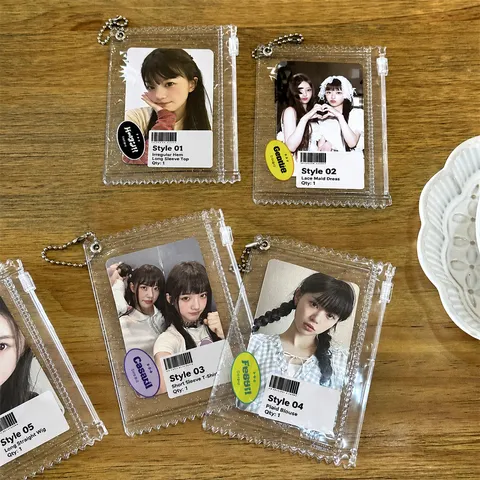 Estilo Ins Coreano Brillante Transparente PVC Forma de Caramelo Tarjetero 3 Pulgadas Protector de Fototargeta de Ídolo Bolsa de Almacenamiento con Cremallera y Cadena