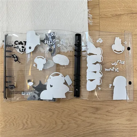 Transparent A5 Loose Leaf 6 Hole Ring Binder Cute Cartoon Cat Photo Card Holder Storage Album Ins Stationery
