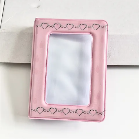 Style Ins Doux Frais Chaîne Cœur PVC Porte-Photocarte 3 Pouces Mini Album Photo Livre de Rangement pour Photocarte d'Idole Classeur Mignon