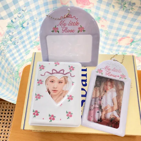 Ins Style Rose Bow Polaroid Photo Mini Album PVC Photocard Holder Transparent Card Sleeve With Keychain