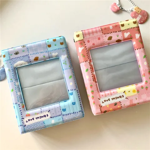 Ins Mignon Grille Patchwork Mini Album Photo Polaroïd Poches Support De Stockage Photocard Livre De Collection De Cartes d'Identité