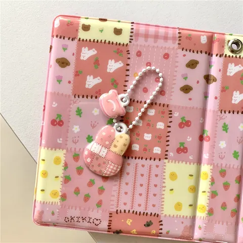 Lindo Vintage Cuadros Patchwork Oso Colgante Llavero Bolsa de Plástico Estuche Auriculares Cadena Colgante Decorativa Llavero