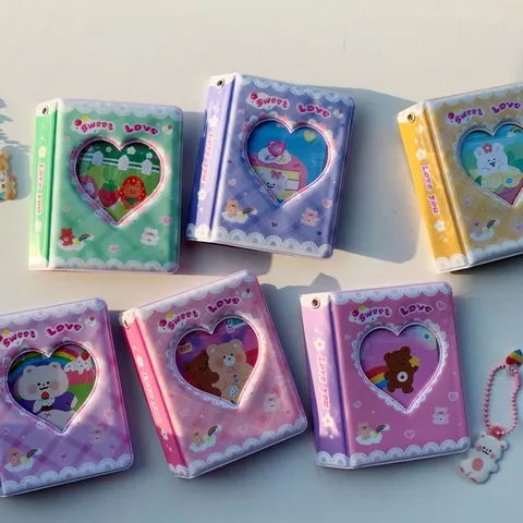 Mignon Ours Crème Dentelle Mini Album Photo Pochette Kpop Idol Porte-Carte Photo Livre de Rangement Papeterie Mignonne