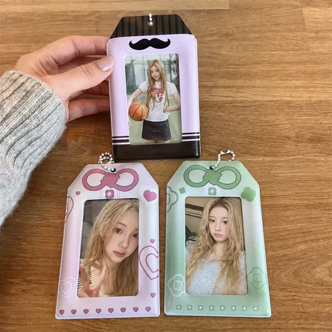 Matte PVC Amulet Mustache Photo Card Sleeve Student Bus ID Card Holder Protective Cover Cute Keychain Bag Pendant