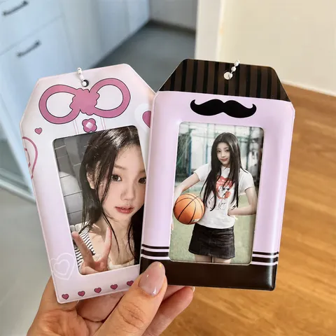 Matte PVC Amulet Mustache Photo Card Sleeve Student Bus ID Card Holder Protective Cover Cute Keychain Bag Pendant