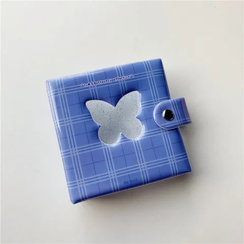 Ins Style Mini Loose Leaf Photo Album Cute Plaid Butterfly Heart Hollow Binder Photocard Storage Book For Idol Cards