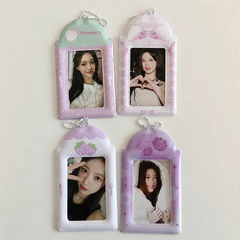 Lindo Tarjetero Fotográfico de PVC con Fresa y Rosa de Lunares Funda Protectora para Tarjeta de Identificación de Estudiante y Autobús con Cadena de Cuentas