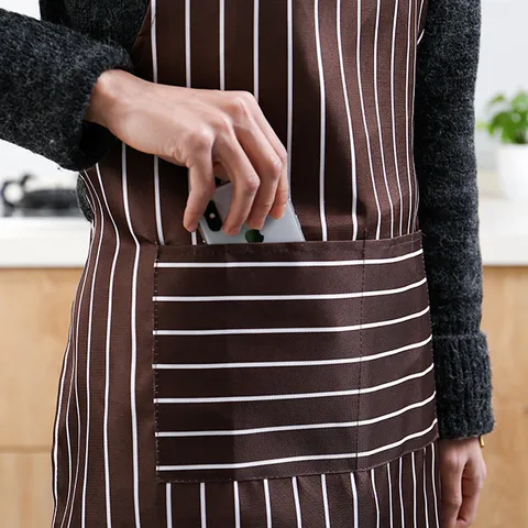 Waterproof Oil-Proof Kitchen Apron For Men Women Striped Polyester Cooking Apron With Pockets Coffee Shop Work Apron