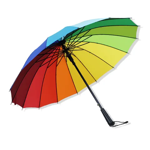 Rainbow Long Handle Umbrella Automatic Windproof Large Business Rain Umbrella Colorful Striped Umbrella For Daily Use