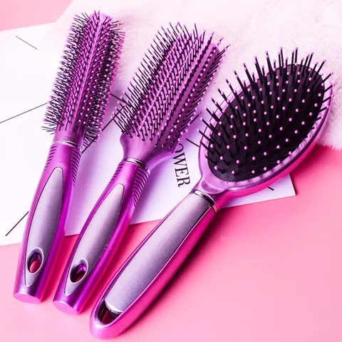 Gradient Purple Hair Massage Cushion Brush Set Anti-Static Rectangular Oval Roller Hair Styling Tools For Daily