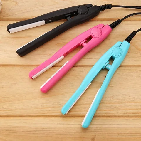 Mini Hair Straightener Ceramic Tourmaline Portable Travel Hair Iron Dual Use For Bangs Styling Tool Red Black Blue