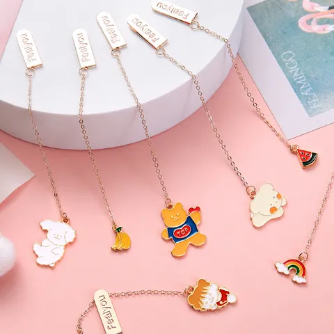 Korean Creative Cartoon Metal Pendant Bookmark Cute Animal Fruit Page Clip For Student Stationery Gift