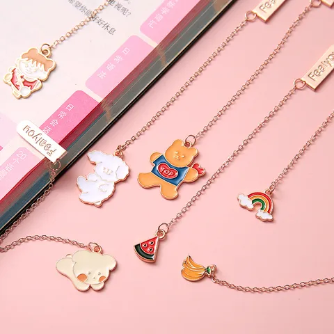 Korean Creative Cartoon Metal Pendant Bookmark Cute Animal Fruit Page Clip For Student Stationery Gift