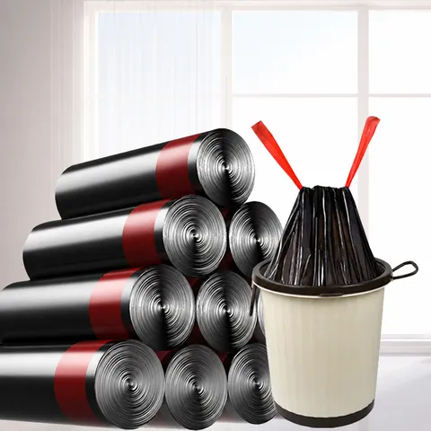 Household Drawstring Trash Bags Thickened Auto-Close Garbage Bags Portable Plastic Trash Bags for Kitchen Home