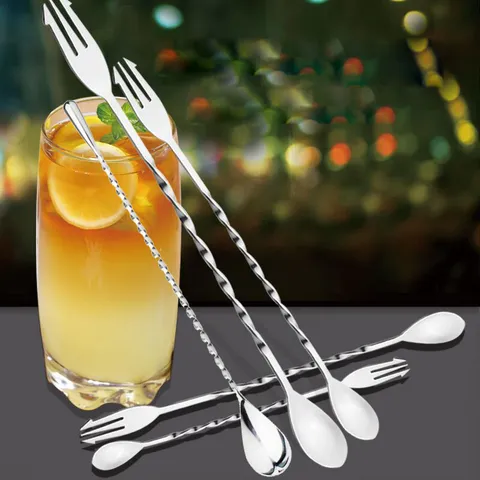 Cuillère à Cocktail en Acier Inoxydable 304 Long Manche Cuillère Spirale Double Tête Cuillère de Bar Outil de Mélange de Cuisine