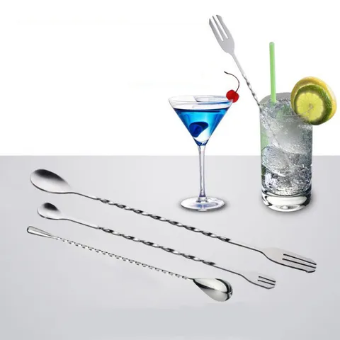 Cuillère à Cocktail en Acier Inoxydable 304 Long Manche Cuillère Spirale Double Tête Cuillère de Bar Outil de Mélange de Cuisine
