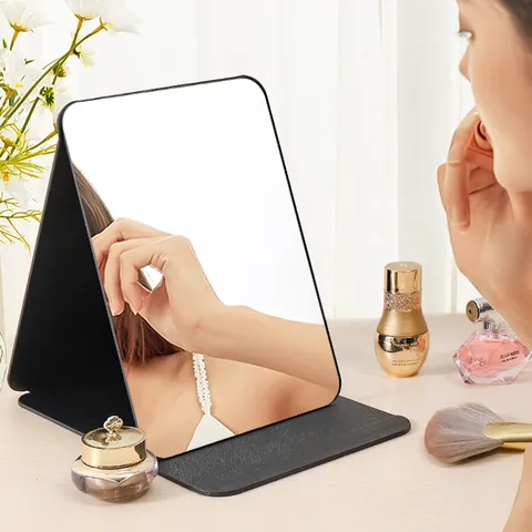 Tragbarer Klappbarer Schminkspiegel Desktop PU Leder Kosmetikspiegel Klares Glas Kompakter Reise Kosmetikspiegel für Damen