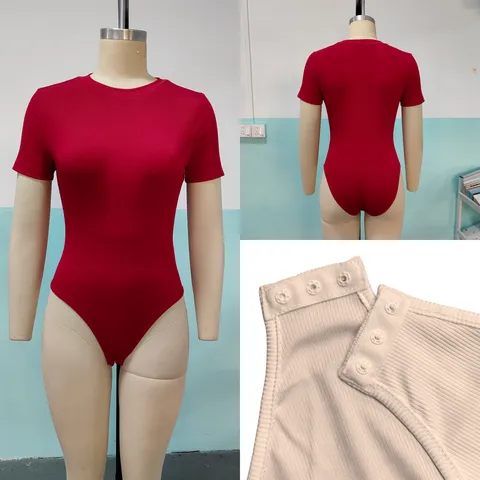 Women's Casual Short Sleeve Solid Color Ribbed Bodysuit Sexy Slim Fit Jumpsuit Summer Basic Everyday Wear Apparel
