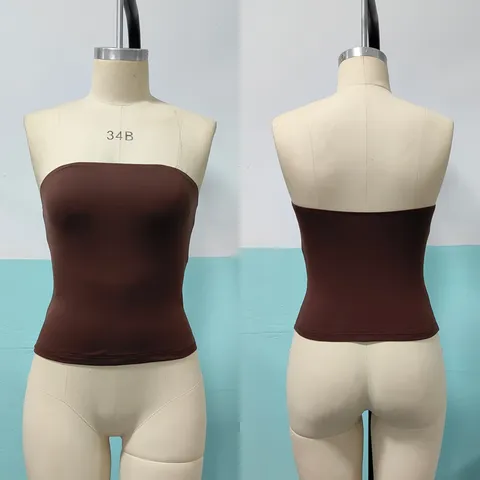 Damen Casual Einzifarbig Trägerloses Tube Top Elastisch Slim Fit Sommer Outerwear Basic Ärmellos Tanktop