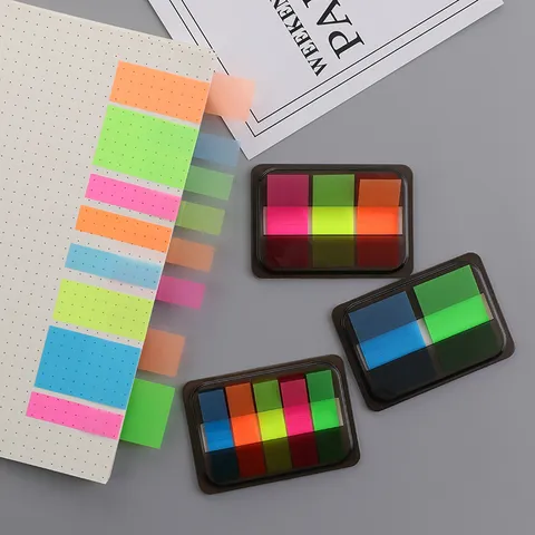 Note Adesive Trasparenti Fluorescenti Con Indice In Scatola Strisce Di Colore PET Segnapagina Per Ufficio E Scuola