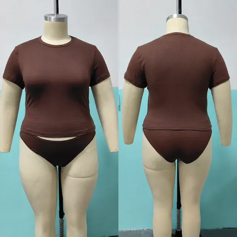 Γυναικείο Casual Μονόχρωμο T-Shirt Κοντό Μανίκι και Σετ Εσώρουχα Plus Size Ελαστικό Basic