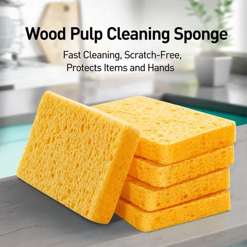 Wood Pulp Sponge Kitchen Cleaning Scrub Sponge Absorbent Dishwashing Sponge Block Heavy Duty Cleaning Tool